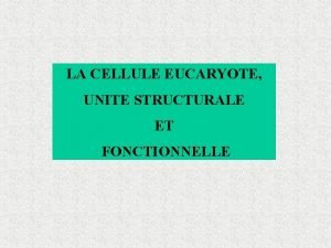 LA CELLULE EUCARYOTE UNITE STRUCTURALE ET FONCTIONNELLE Approche