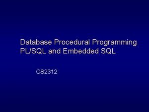 Database Procedural Programming PLSQL and Embedded SQL CS