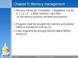 Chapter 8 Memory management 4 Memory hierarchy Processor