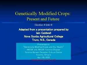 Genetically Modified Crops Present and Future Section 4