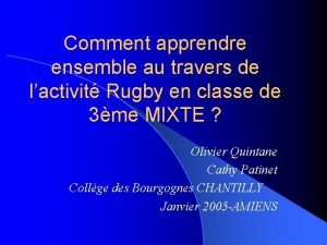 Comment apprendre ensemble au travers de lactivit Rugby