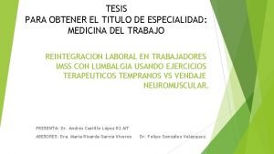 TESIS PARA OBTENER EL TITULO DE ESPECIALIDAD MEDICINA