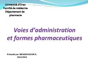 Universit dOran Facult de mdecine Dpartement de pharmacie