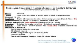 Renaissance Humanisme et rformes religieuses les mutations de