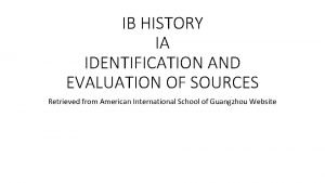 Evaluation of sources history
