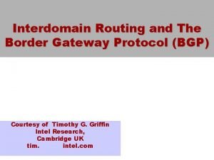 Interdomain Routing and The Border Gateway Protocol BGP