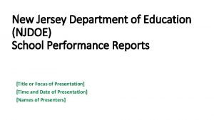 New Jersey Department of Education NJDOE School Performance