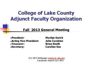 College of Lake County Adjunct Faculty Organization Fall