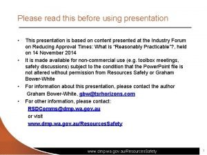 Please read this before using presentation This presentation