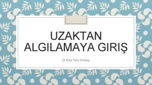 UZAKTAN ALGILAMAYA GIRI Dr Esra Tun Grm Kaynaklar