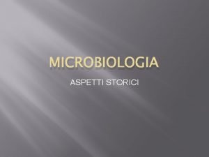 MICROBIOLOGIA ASPETTI STORICI GLI ALBORI DELLA MICROBIOLOGIA il