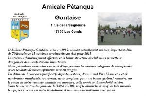 Amicale Ptanque Gontaise 1 rue de la Seigneurie