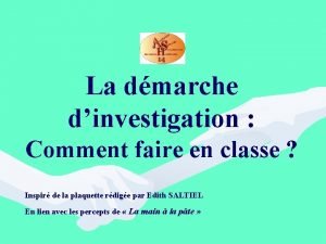 La dmarche dinvestigation Comment faire en classe Inspir