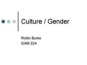 Culture Gender Robin Burke GAM 224 Outline Culture