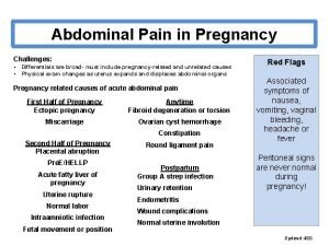 Abdominal Pain in Pregnancy Challenges Differentials are broad