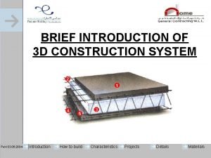 BRIEF INTRODUCTION OF 3 D CONSTRUCTION SYSTEM Peh