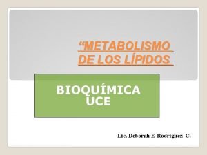 METABOLISMO DE LOS LPIDOS BIOQUMICA UCE Lic Deborah