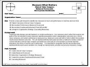 Measure What Matters Clinical Value Compass Balanced Scorecards