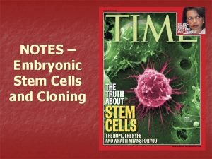NOTES Embryonic Stem Cells and Cloning What are