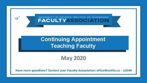 Continuing Appointment Teaching Faculty May 2020 Teaching Faculty