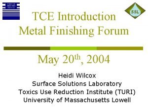 TCE Introduction Metal Finishing Forum th May 20