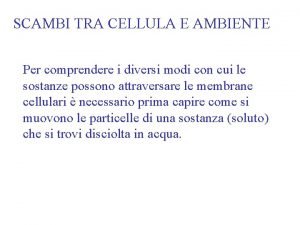 SCAMBI TRA CELLULA E AMBIENTE Per comprendere i