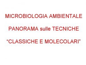 MICROBIOLOGIA AMBIENTALE PANORAMA sulle TECNICHE CLASSICHE E MOLECOLARI