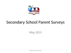 Secondary School Parent Surveys May 2015 Madison Secondary