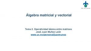 lgebra matricial y vectorial Tema 2 Operatividad bsica