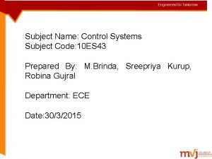 Subject Name Control Systems Subject Code 10 ES