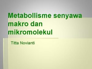 Metabollisme senyawa makro dan mikromolekul Titta Novianti Pendahuluan