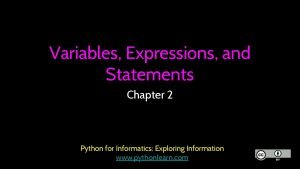 Variables expressions and statements in python