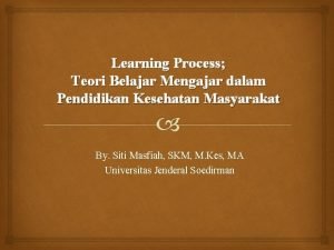 Learning Process Teori Belajar Mengajar dalam Pendidikan Kesehatan