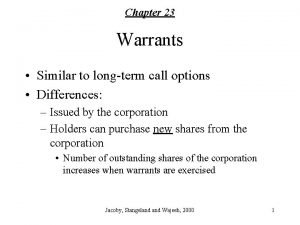 Chapter 23 Warrants Similar to longterm call options