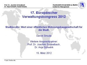 HumboldtUniversitt zu Berlin Prof Dr Joachim Schwalbach Dr