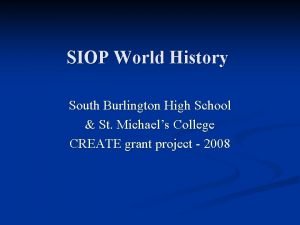 SIOP World History South Burlington High School St