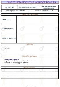 FICHE DE PREPARATION DUNE SEQUENCE DE COURS BAC