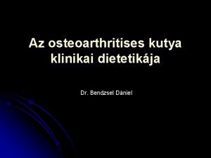 Az osteoarthritises kutya klinikai dietetikja Dr Bendzsel Dniel