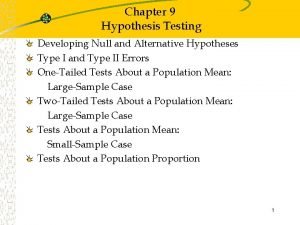 Chapter 9 Hypothesis Testing Developing Null and Alternative