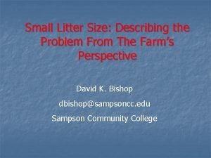 Small Litter Size Describing the Problem From The