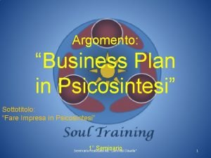 Argomento Business Plan in Psicosintesi Sottotitolo Fare Impresa