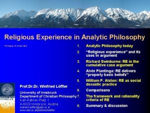 Religious Experience in Analytic Philosophy FFD Zagreb 15