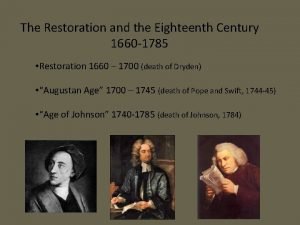 The Restoration and the Eighteenth Century 1660 1785