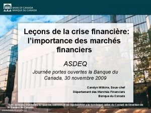 Leons de la crise financire limportance des marchs