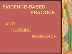 EVIDENCEBASED PRACTICE AND NURSING RESEARCH Nursing research provides