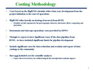 Costing Methodology Costs based on the Big BOSS