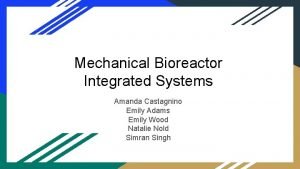 Mechanical Bioreactor Integrated Systems Amanda Castagnino Emily Adams
