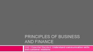 Principles of business and finance