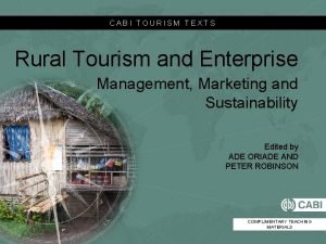 CABI TOURISM TEXTS Rural Tourism and Enterprise Management