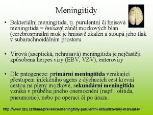 Meningitidy Bakteriln meningitida tj purulentn i hnisav meningitida